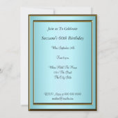ティール(緑がかった色)誕生日パーティー招待ティール(緑がかった色)金ゴールド 招待状 (裏面)