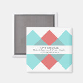 ティール（緑がかった色）赤い幾何学三尊日付磁石を保存 マグネット (正面/裏面)