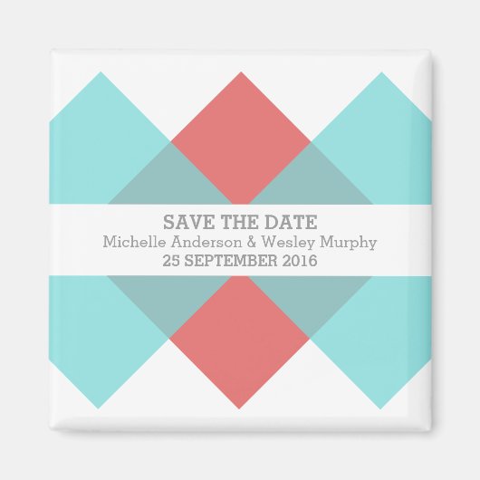 ティール（緑がかった色）赤い幾何学三尊日付磁石を保存 マグネット (正面)