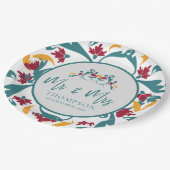 ティール（緑がかった色）赤い装飾ミセス・ネーム・ウェディングパーティー ペーパープレート (アングル)