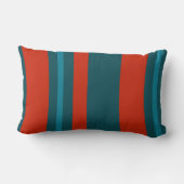 ティール(緑がかった色)赤と青のストライプ ランバークッション (裏面)