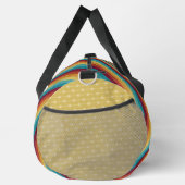 ティール（緑がかった色）赤オレンジ色の黄色い模様 ダッフルバッグ (右)