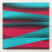 ティール（緑がかった色）赤抽象芸術 ガラスコースター (正面)