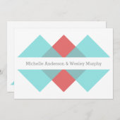 ティール(緑がかった色)赤色の幾何学的三つの結婚招待 招待状 (正面/裏面)