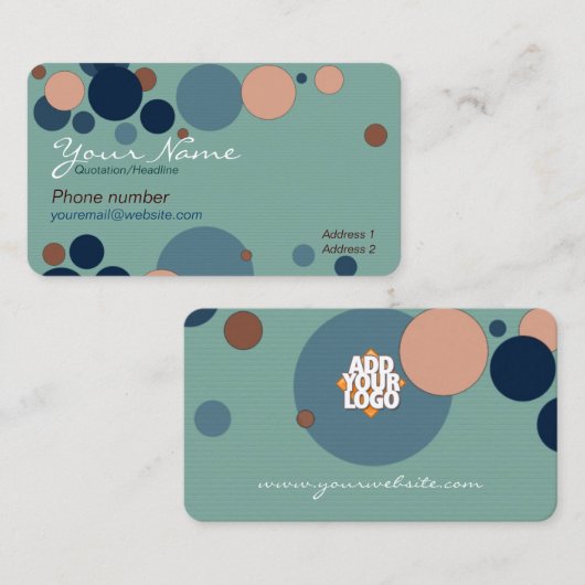 ティール（緑がかった色）赤面とブルーカラーの浮き出し泡 名刺 (正面/裏面)