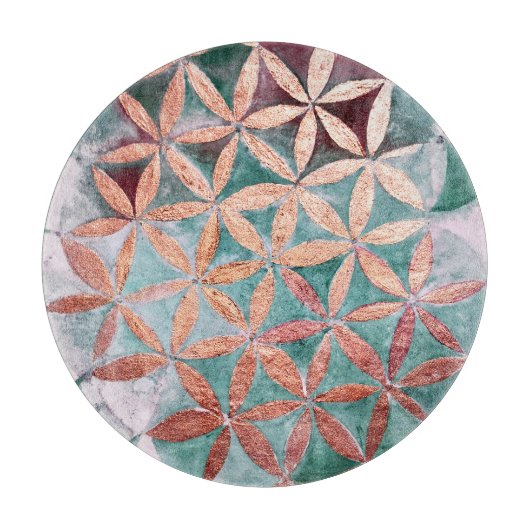 ティール（緑がかった色）赤面ピンクパステル抽象芸術水の色パターン カッティングボード (正面)