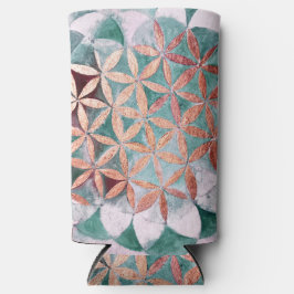 ティール(緑がかった色)赤面ピンクパステル抽象芸術水の色パターン スリム缶クーラー