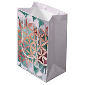 ティール（緑がかった色）赤面ピンクパステル抽象芸術水の色パターン ミディアムペーパーバッグ (正面アングル)