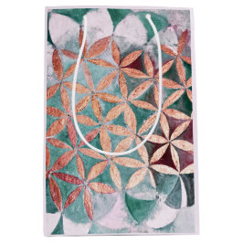 ティール（緑がかった色）赤面ピンクパステル抽象芸術水の色パターン ミディアムペーパーバッグ