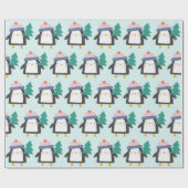 ティール（緑がかった色）造幣局のキュートなクリスマスペンギン ラッピングペーパー (フラット)
