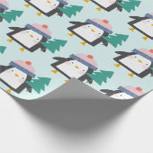 ティール（緑がかった色）造幣局のキュートなクリスマスペンギン ラッピングペーパー (角)
