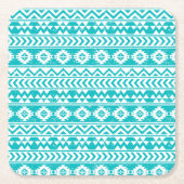 ティール(緑がかった色)部グランジ族パアステカターン スクエアペーパーコースター (正面)