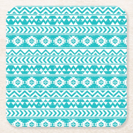 ティール(緑がかった色)部グランジ族パアステカターン スクエアペーパーコースター (正面)