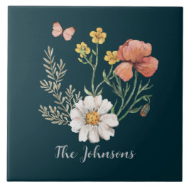 ティール（緑がかった色）野草 タイル