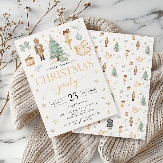 ティール（緑がかった色）金ゴールドくるみ割りバレエのクリスマスパーティー シーズンカード