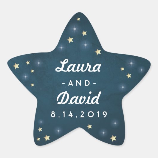 ティール（緑がかった色）金ゴールドと白結婚星の名前と日付 星シール (正面)