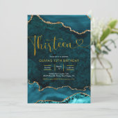 ティール(緑がかった色)金ゴールドアガテ13番目の誕生日招待状 招待状 (スタンド正面)