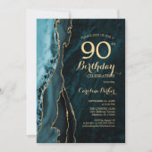 ティール(緑がかった色)金ゴールドアガテ90誕生日 招待状 (正面)