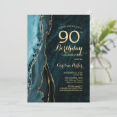 ティール(緑がかった色)金ゴールドアガテ90誕生日 招待状 (スタンド正面)