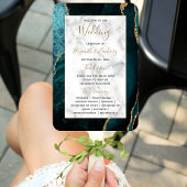 ティール（緑がかった色）金ゴールドアガートマーブル結婚式 プログラム ハンドファン