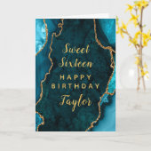 ティール(緑がかった色)金ゴールドアガートSweet sixteenハッピーバースデー カード (黄色い花)