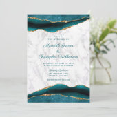 ティール（緑がかった色）金ゴールドアゲイトとマーブル結婚ズ 招待状 (スタンド正面)