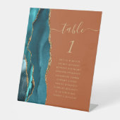 ティール（緑がかった色）金ゴールドアゲイト結婚焼オレンジのテーブル番号 台座サイン (正面)