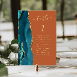 ティール（緑がかった色）金ゴールドアゲテリカンオレンジ結婚ズ テーブルナンバー