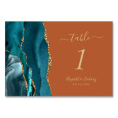 ティール（緑がかった色）金ゴールドアゲテリカンオレンジ結婚ズ テーブルナンバー (正面)