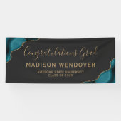 ティール(緑がかった色)金ゴールドアゲートダークおめでとう卒業 横断幕 (横)