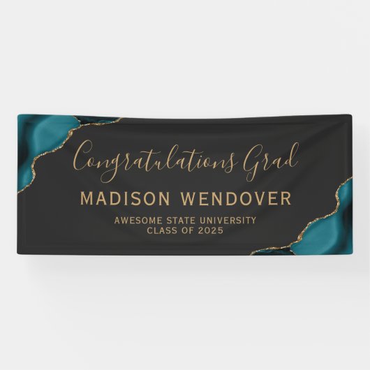 ティール(緑がかった色)金ゴールドアゲートダークおめでとう卒業 横断幕 (横)