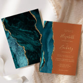 ティール（緑がかった色）金ゴールドアゲートバーントオレンジラスト結婚ズ 招待状