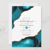 ティール(緑がかった色)金ゴールドアゲートブライダルシャワー 招待状 (正面)