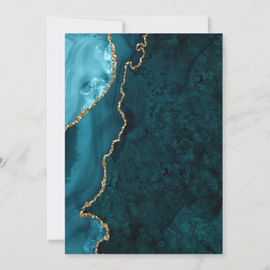 ティール(緑がかった色)金ゴールドアゲートブライダルシャワー 招待状 (裏面)