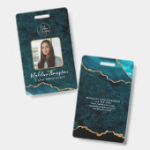 ティール（緑がかった色）金ゴールドアゲート大理石ビジネスロゴ会社ID バッジ (Front & Back)