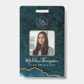 ティール（緑がかった色）金ゴールドアゲート大理石ビジネスロゴ会社ID バッジ (Front)