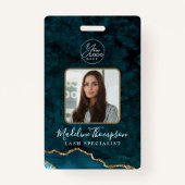 ティール（緑がかった色）金ゴールドアゲート大理石ビジネスロゴ会社ID バッジ (正面)