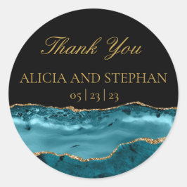 ティール（緑がかった色）金ゴールドアゲート結婚式の引き出物サンキューユー ラウンドシール