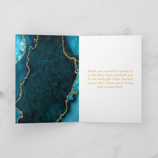 ティール(緑がかった色)金ゴールドアゲート誕生日 サンキューカード (内部)