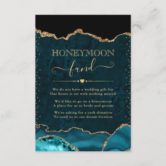 ティール（緑がかった色）・金ゴールドアゲ結婚ート新婚旅行ファンド エンクロージャーカード (正面)