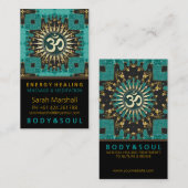 ティール（緑がかった色）金ゴールドイースタンスパークルOMヨガ名刺 名刺 (正面/裏面)