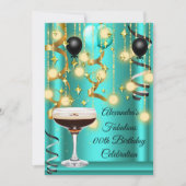 ティール（緑がかった色）金ゴールドエスプレッソマルティニカクテルパーティー招待状 セーブザデート (正面)