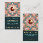 ティール（緑がかった色）金ゴールドエネルギー修復ホリスティック名刺 名刺 (正面/裏面)