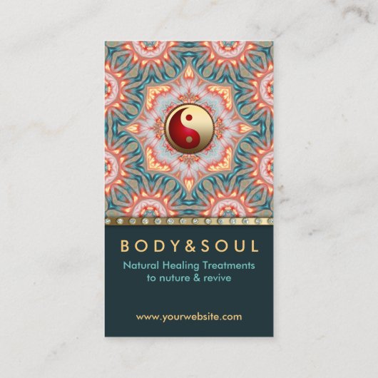 ティール（緑がかった色）金ゴールドエネルギー修復ホリスティック名刺 名刺 (裏面)