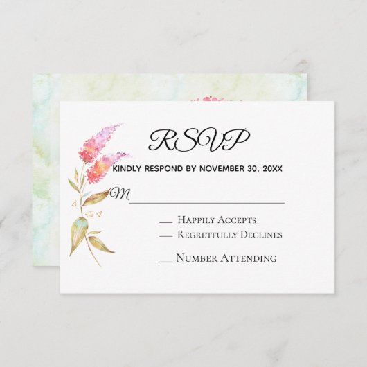 *~*ティール(緑がかった色)金ゴールドエレガントモダンフローラ結婚式RSVP エンクロージャーカード (正面/裏面)