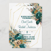 ティール（緑がかった色）&金ゴールドカスタムウェディング 招待状 (正面/裏面)