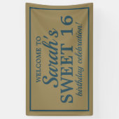 ティール（緑がかった色）金ゴールドガールズスウィート16誕生日 横断幕 (縦)