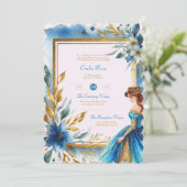 ティール(緑がかった色)金ゴールドキンセアニェラドレスセレモニー披露宴 招待状 (スタンド正面)