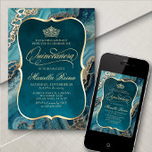 ティール（緑がかった色）金ゴールドキンセアニラ 招待状