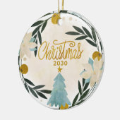 ティール（緑がかった色）金ゴールドクリスマスツリーセラミックセラミックオーナメント セラミックオーナメント (左)